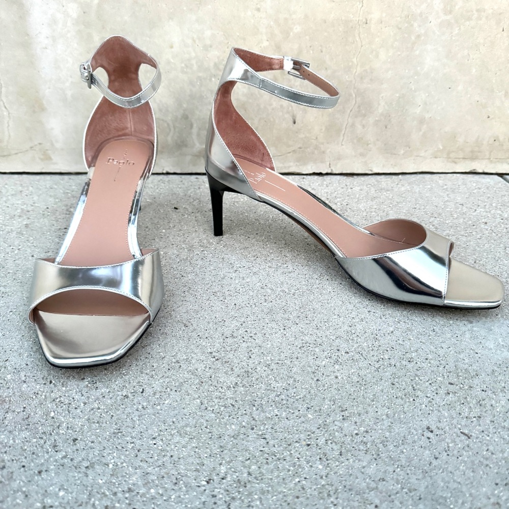 LINEA PAOLO silver heels sandals leather Strappy stilettos women’s 13 Nordstrom - Picture 2 of 11